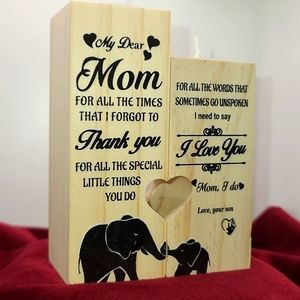 TO MY MOM poem from SON - dual wooden candle holders with tea lights NWT